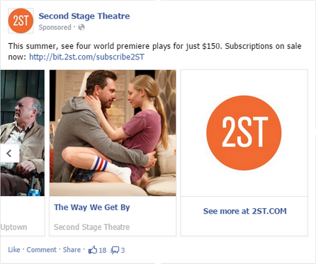 Second Stage's sponsored Facebook carousel post