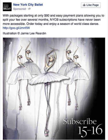 NYCB's sponsored Facebook post for their subscription packages