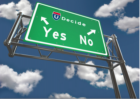 Traffic sign with option yes to go left and no to go right