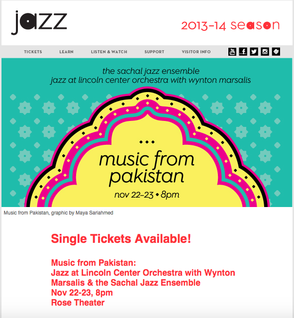 Jazz at Lincoln Center's website heading promoting their "Music from Pakistan" event