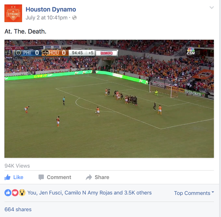 Facebook post depicting the players "At the death" during the Dynamo vs. Union game 