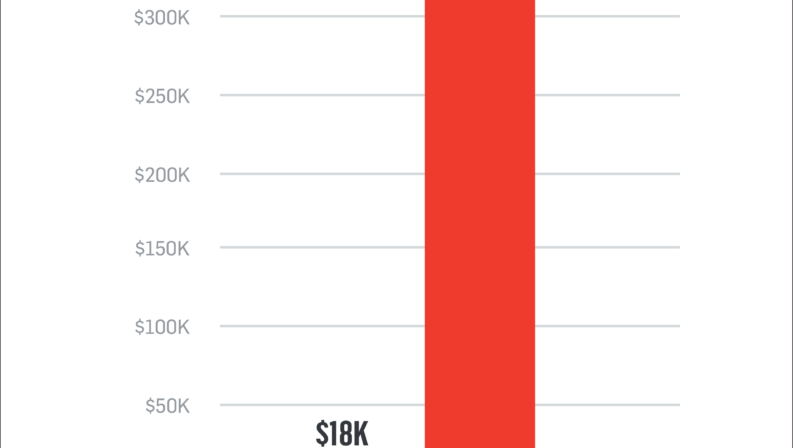 Bar chart showing increase in revenue from $18,000 in 2022 to $319,000 in 2023