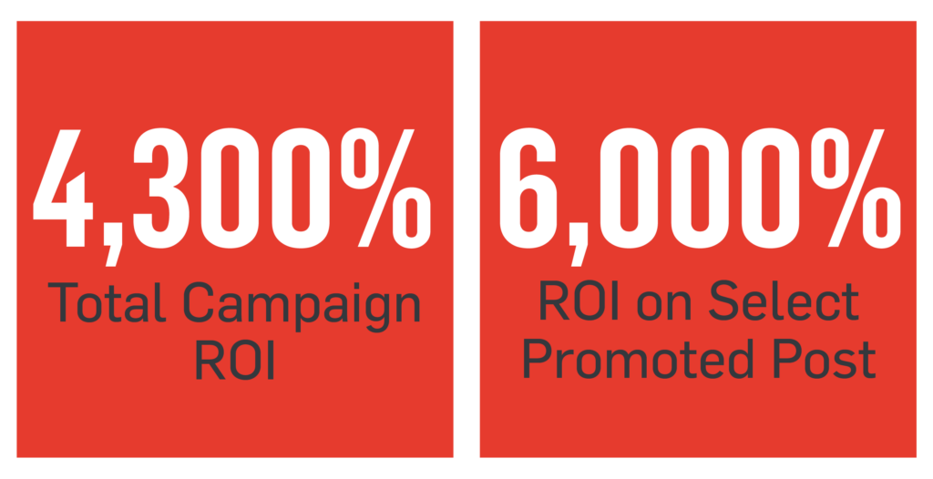 4,300% Total Campaign ROI, 6,000% ROI on Select promoted post