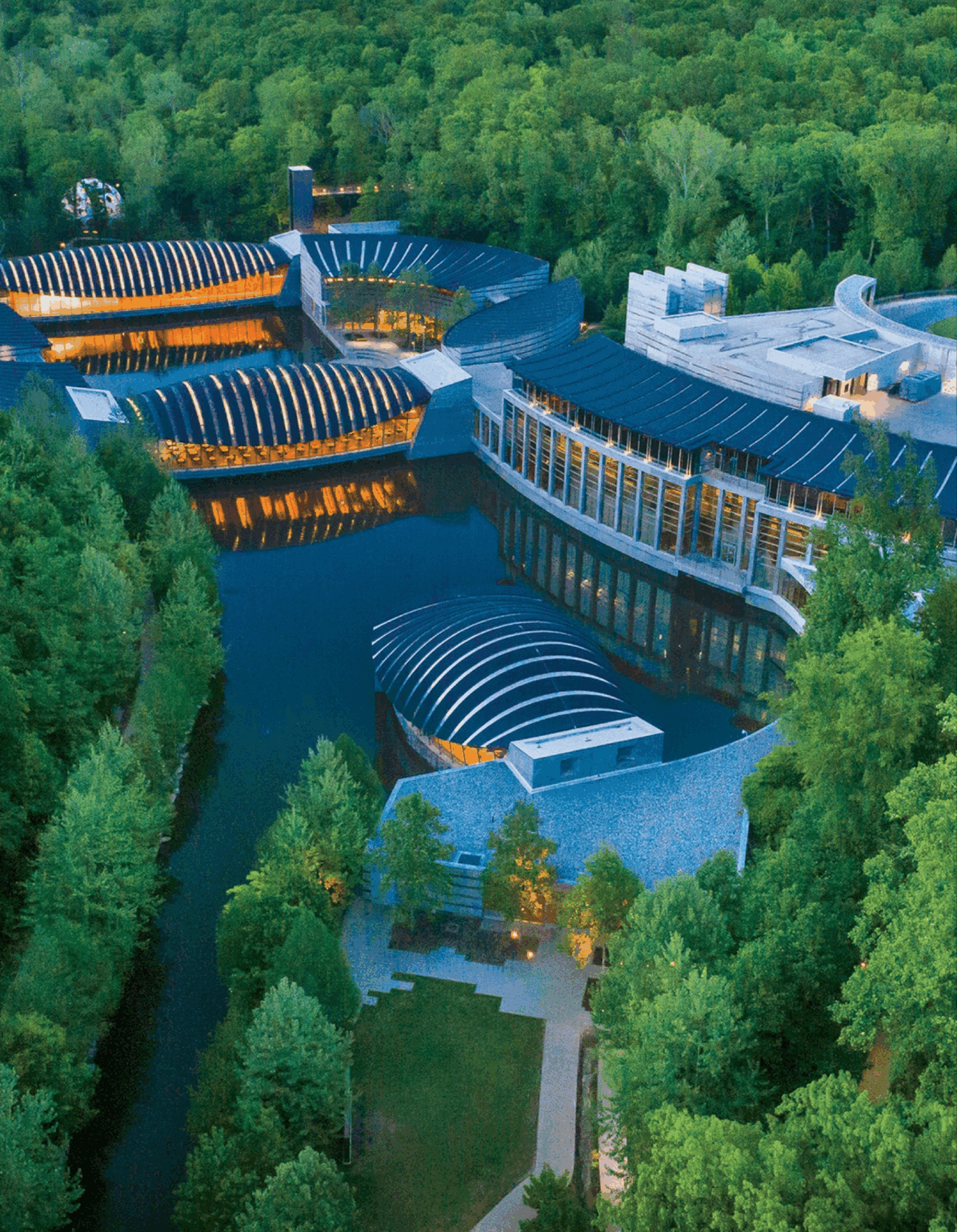 Aerial view of Crystal Bridges Museum of American Art
