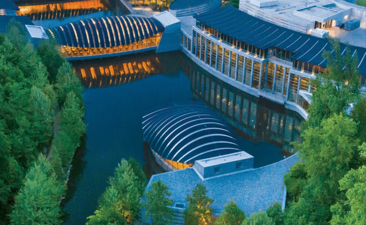 Aerial view of Crystal Bridges Museum of American Art