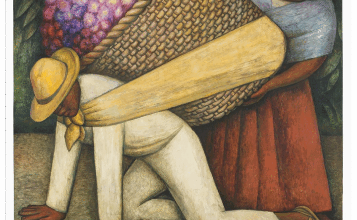Artwork from Crystal Bridges Museum of American Art showing "The Flower Carrier" by Diego Rivera, 1935. Oil and tempera on masonite.