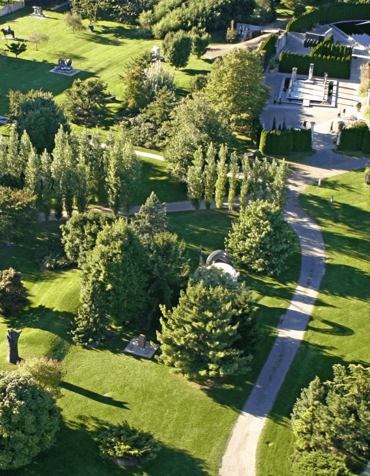Aerial view of Grounds for Sculpture campus