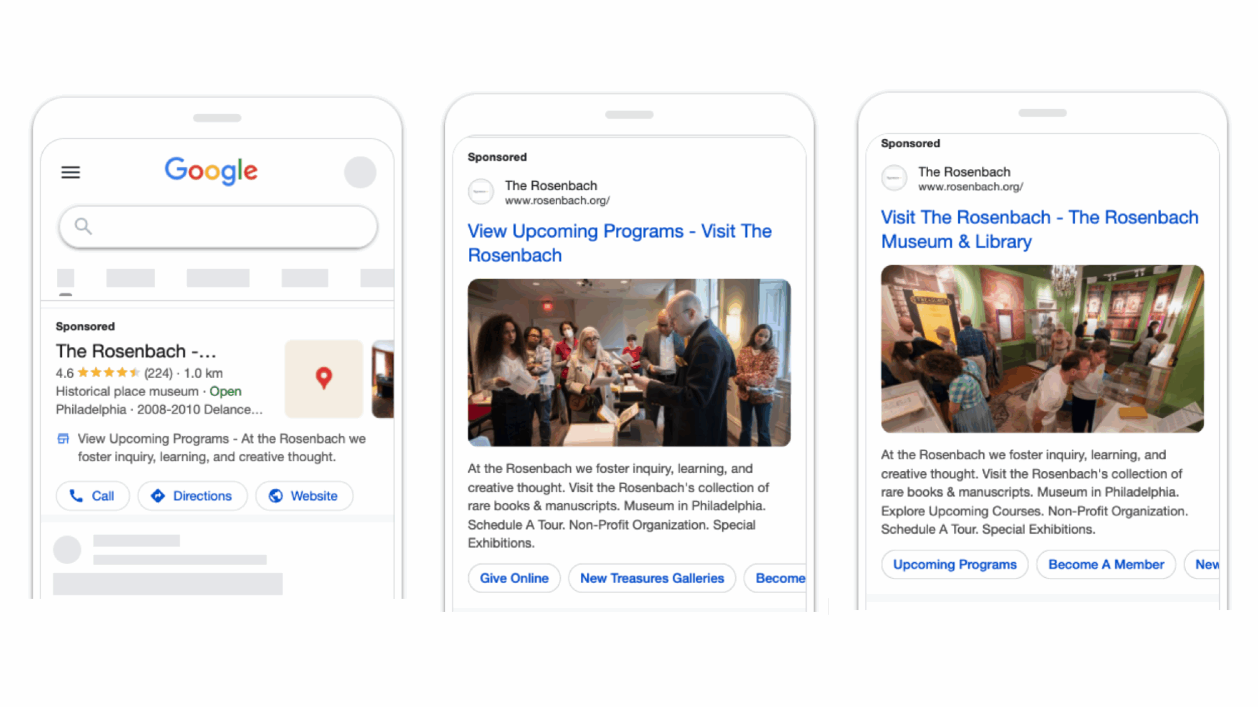 Screenshots showing the Google Grant ads on mobile