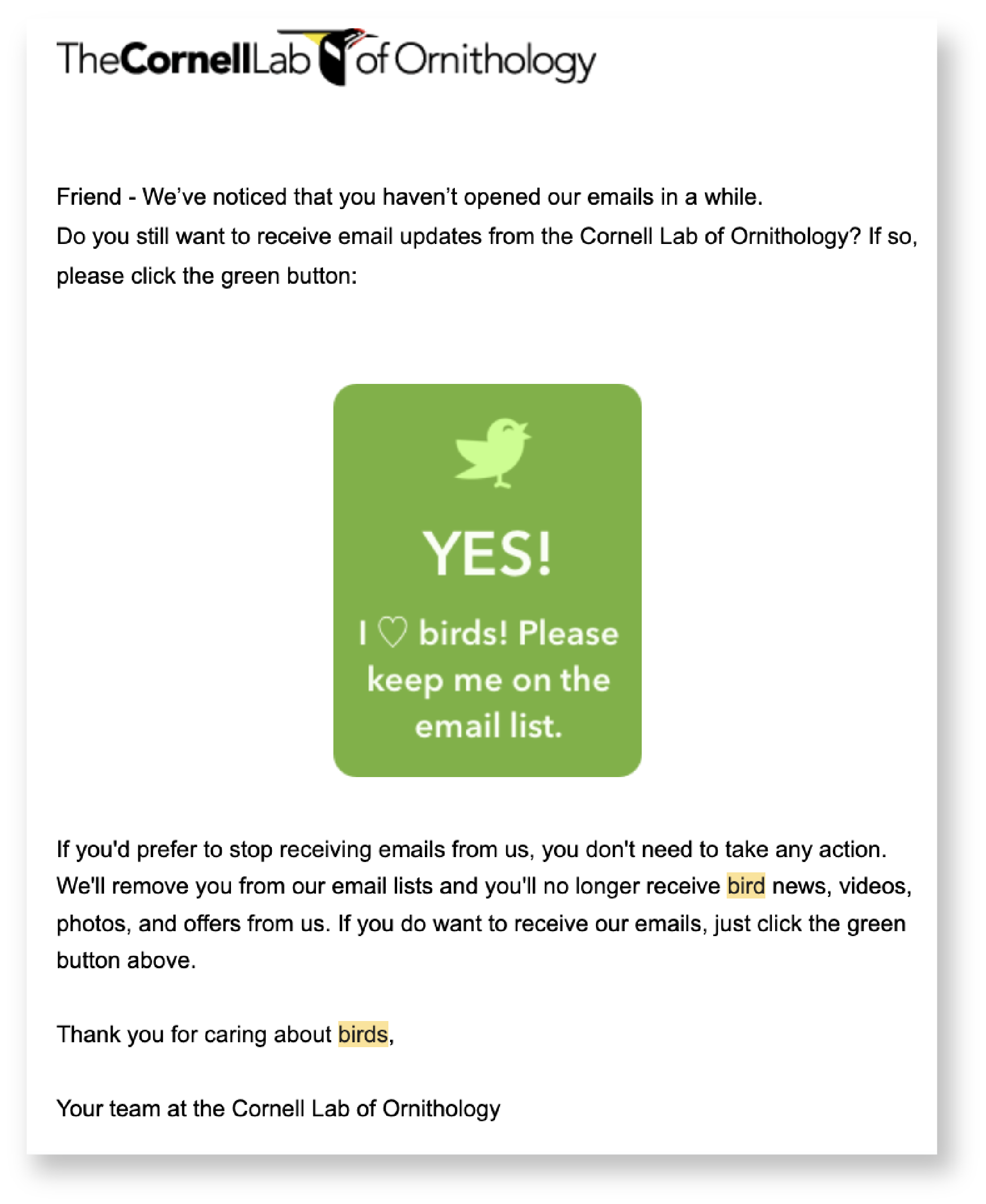 Email examples from Cornell