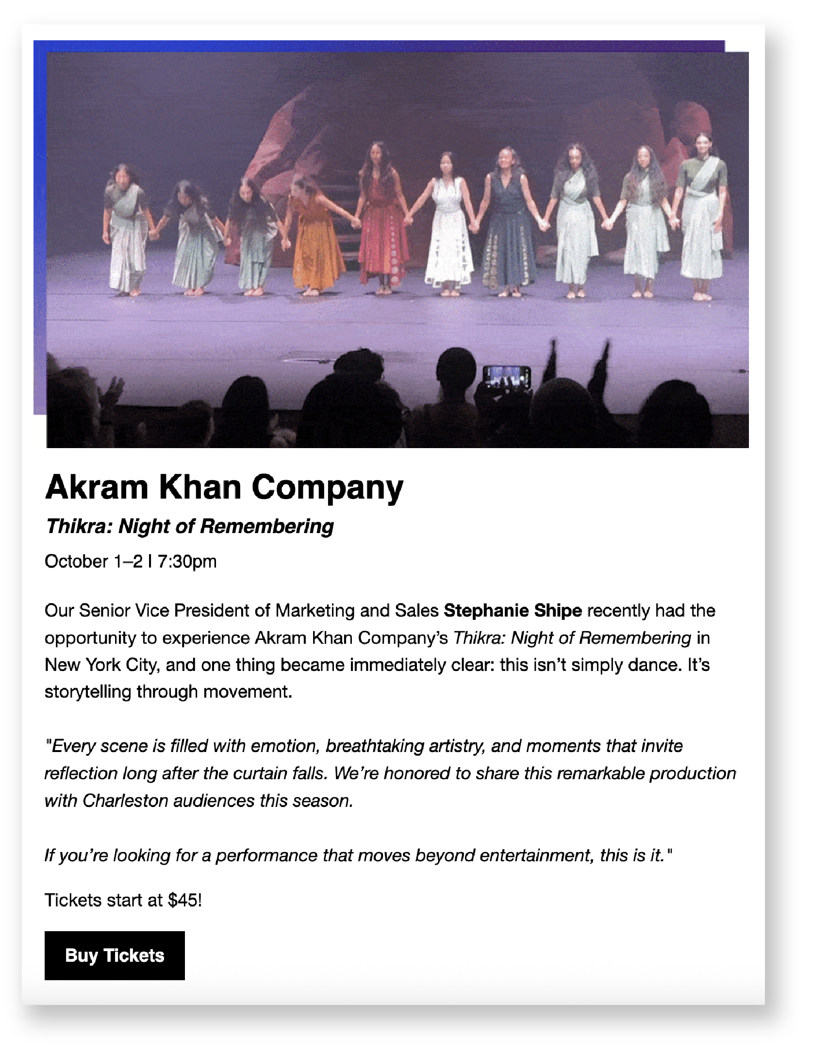 Email example from Charleston Gaillard Center